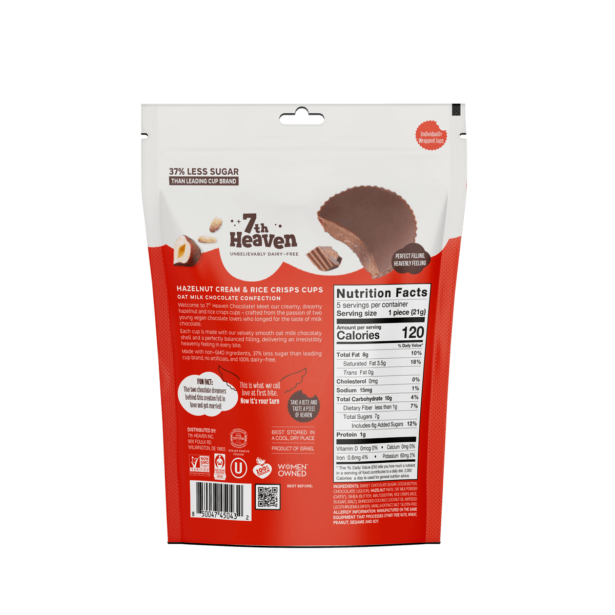 3.7oz Oat Milk Chocolate Cups; Hazelnut Cream & Rice Crisps 3215464