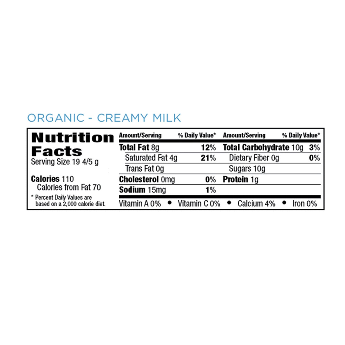 Organic Creamy Milk & Milk Chocolate Mini Bars, 0.7 oz 007