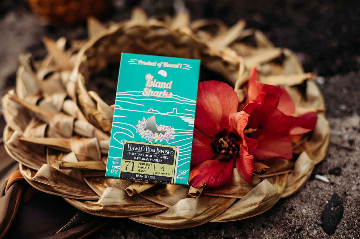 Island Sharks Chocolate Hawaii Rum Infused 71% Hawaii Grown Chocolate w/ Hawaii Vanilla