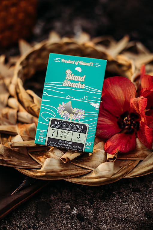 Island Sharks Chocolate 10-Year Whiskey Infused 71% Hawaii Grown Chocolate w/ Hawaii Sea Salt