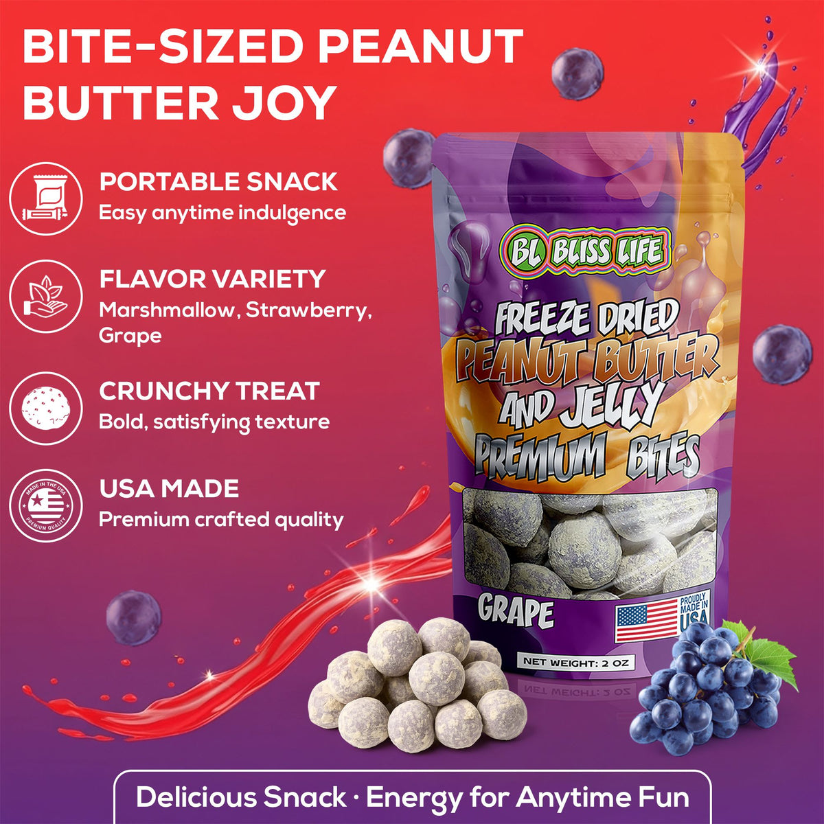 PB&J Premium Bites - Premium Freeze Dried PB&J Candy 30ctpbjgrape