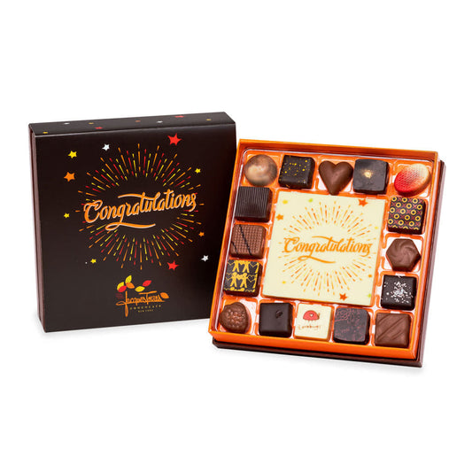 Jacques Torres Chocolate 16 Piece Boxed Assorted Bonbons with Edible Center Plaque - Congratula