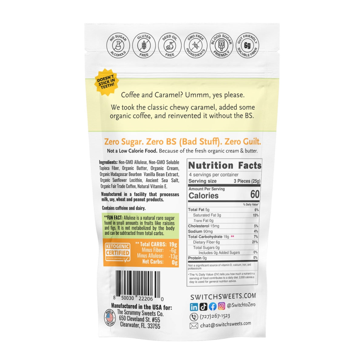 SWITCH® Coffee Caramels (Zero Sugar, Keto Certified) SCF-100g-CS12