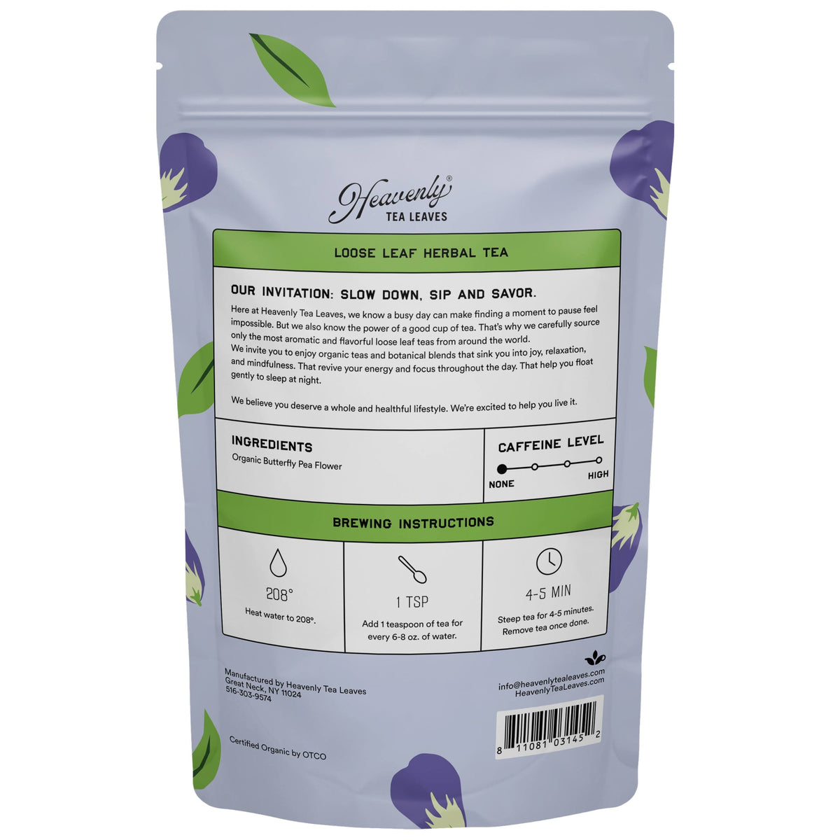 Heavenly Tea Leaves Organic Butterfly Pea Flower, Bulk Loose Leaf Herbal Tea, 16 Oz. HZCH001-16