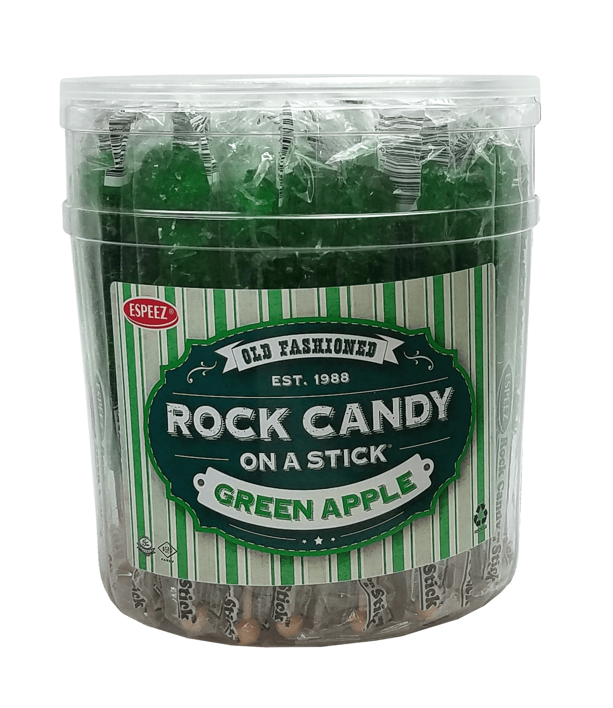KLM Products Group Rock Candy On A Stick - Green Apple - 36 Ct. Tub