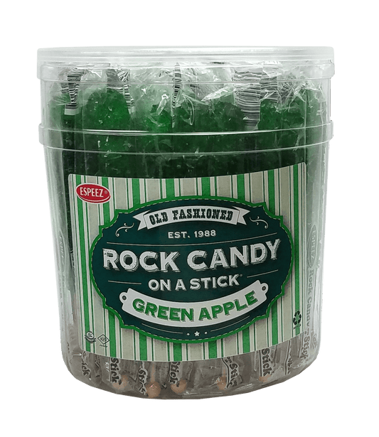 KLM Products Group Rock Candy On A Stick - Green Apple - 36 Ct. Tub