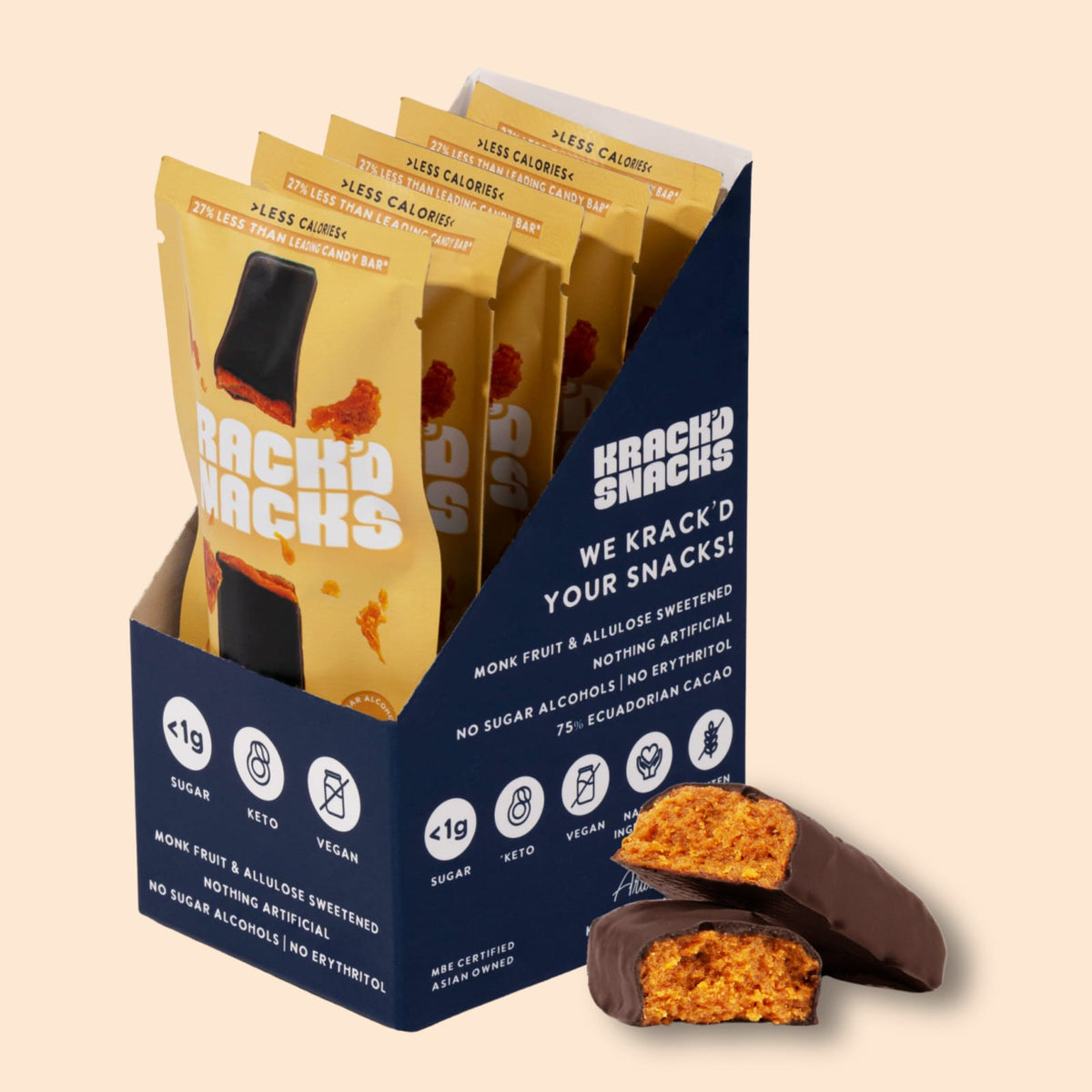 Krack'd Snacks Keto Candy Bar - Dark Chocolate Peanut Butter Caramel Crunch (Vegan, L