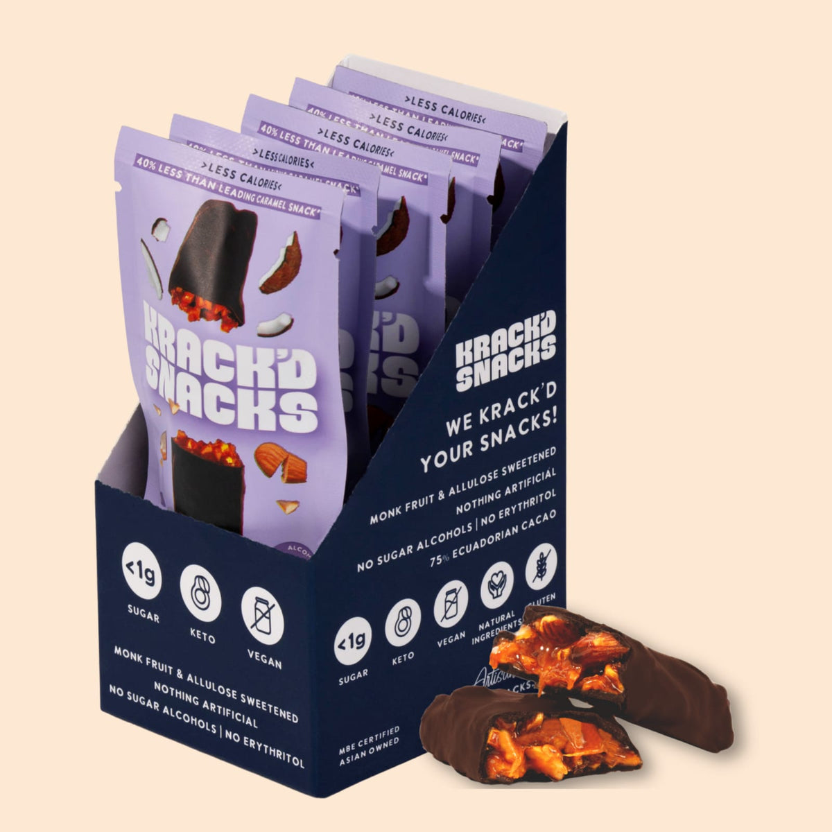 Krack'd Snacks Keto Candy Bar - Dark Chocolate Aloha Caramel (Vegan, Sugar-Free, Glut