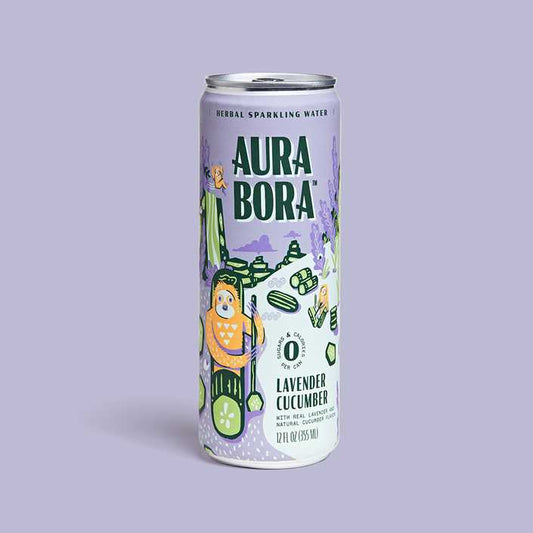 Aura Bora herbal sparkling water, 12 fl oz can