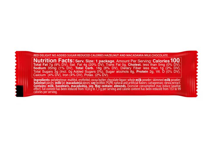 Red Milk Chocolate With Hazelnut & Macadamia, No Sugar Added RED-111