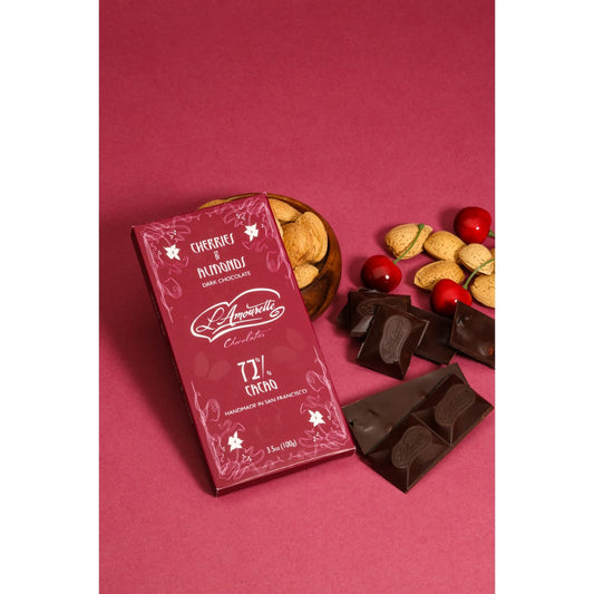 L'Amourette Chocolat 72% Dark Chocolate with Cherries & Salted Almonds