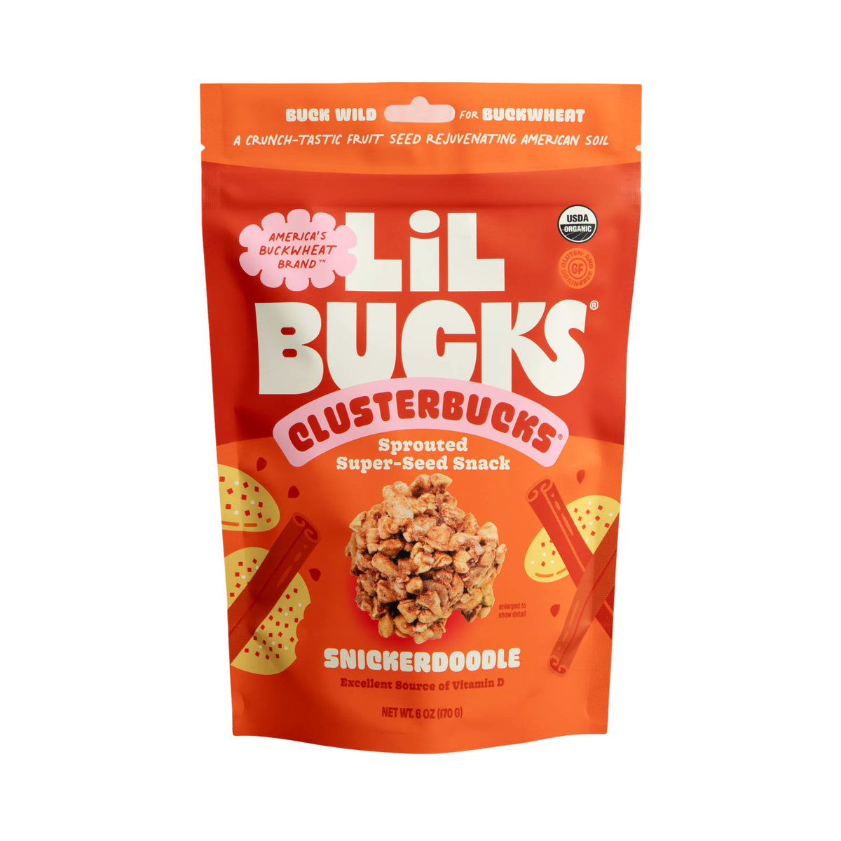 Lil Bucks Clusterbucks - Organic Sprouted Buckwheat Clusters - Snickerdoodle