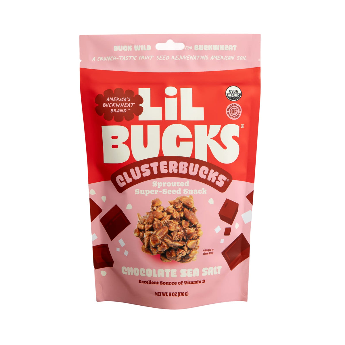 Lil Bucks Clusterbucks - Organic Sprouted Buckwheat Clusters - Chocolate Sea Sal