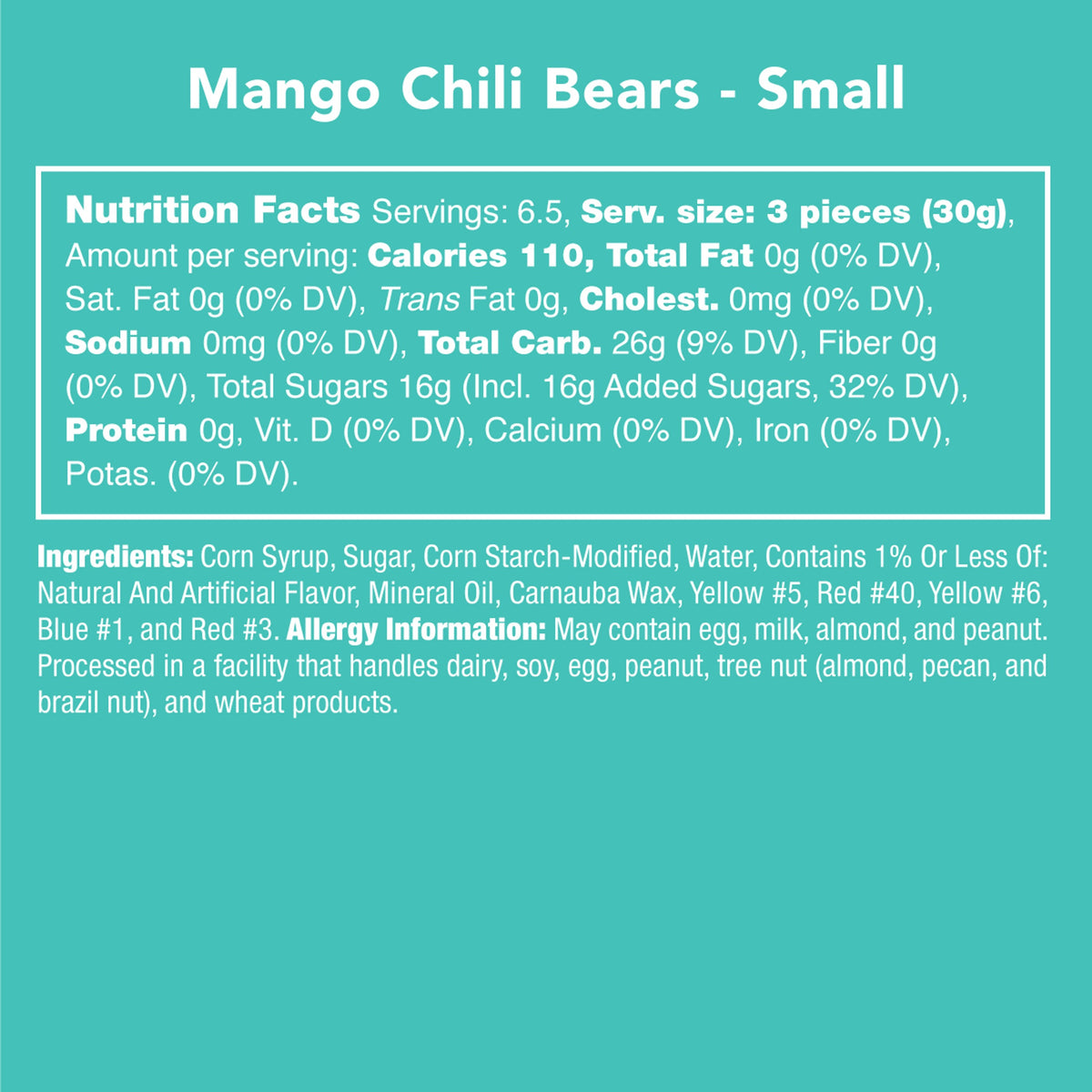 Mango Chili Bears small cup nutrition facts, ingredients and allergy panel