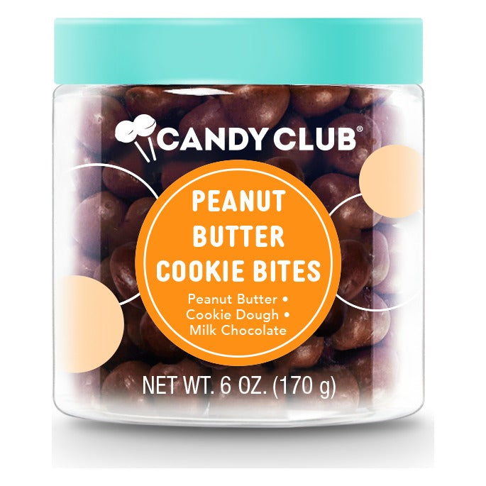Candy Club Peanut Butter Cookie Bites 6 oz cup closed with a teal lid