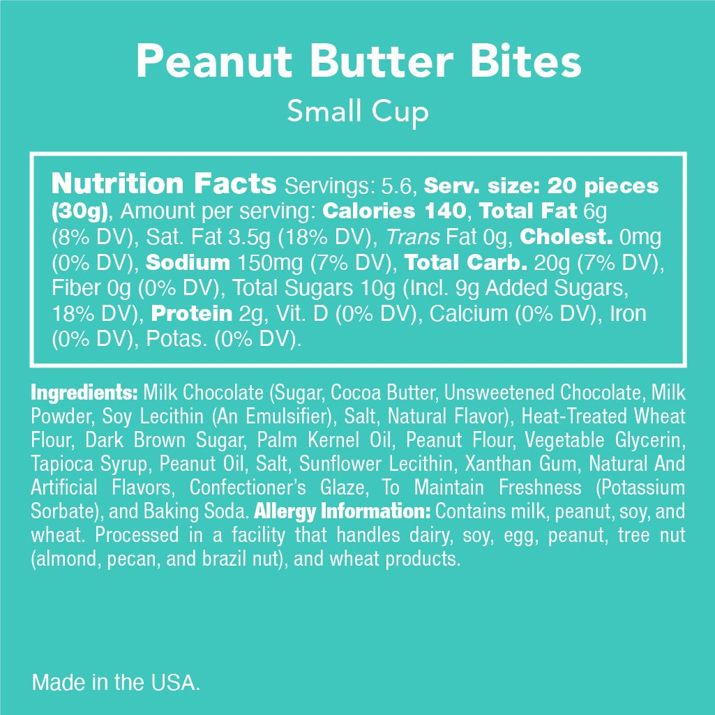 Peanut Butter Cookie Bites small cup nutrition facts, ingredients and allergy panel