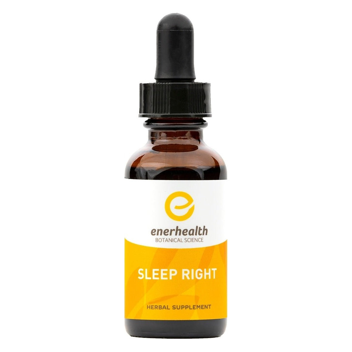Enerhealth Botanical Science Sleep Right herbal supplement in an amber glass dropper bottle, front label on white background