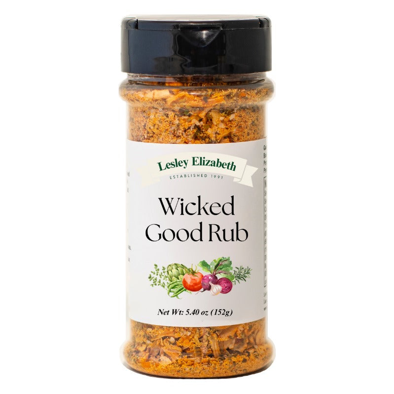 Lesley Elizabeth Wicked Good Rub jar with the current white label and green Lesley Elizabeth banner, Net Wt 5.40 oz (152 g)