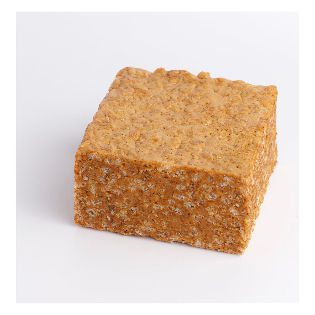 The Crispery Espresso Crispycake, current batch: evenly light coffee-brown marshmallow crispy rice square
