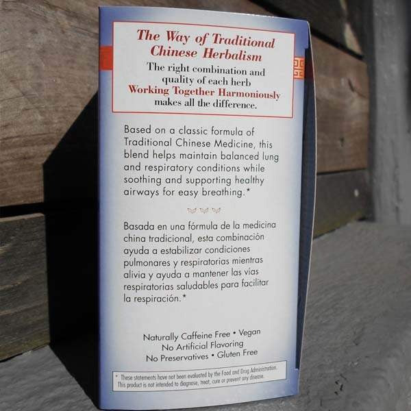 Side panel of the Lung Soother box with English and Spanish descriptions under The Way of Traditional Chinese Herbalism