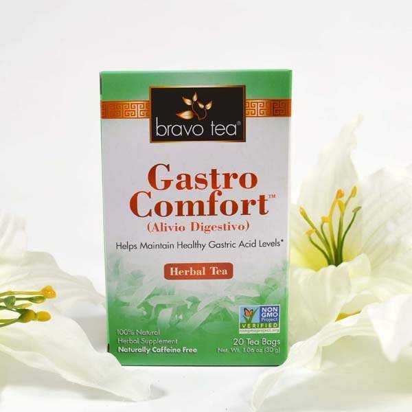 Bravo Tea Gastro Comfort box standing among white lilies