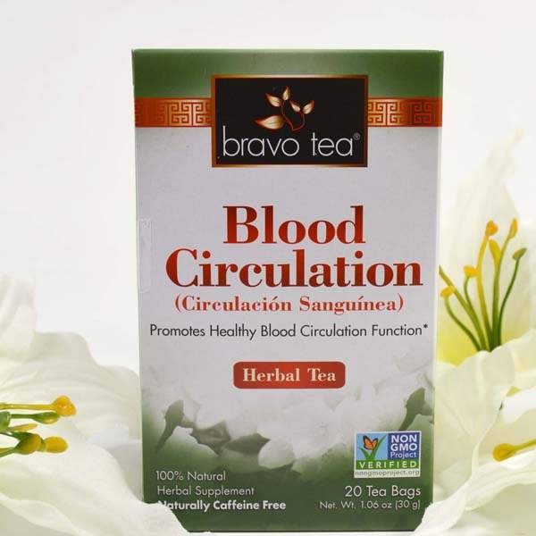 Bravo Tea Blood Circulation box standing among white lilies