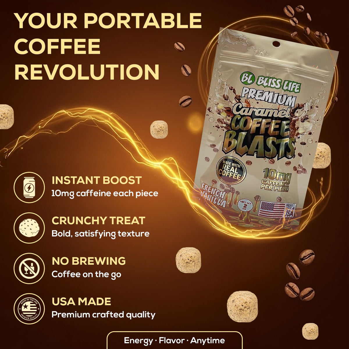 Caramel Coffee Blasts - Made with REAL Coffee - 10mg per piece 20ctchocolatte