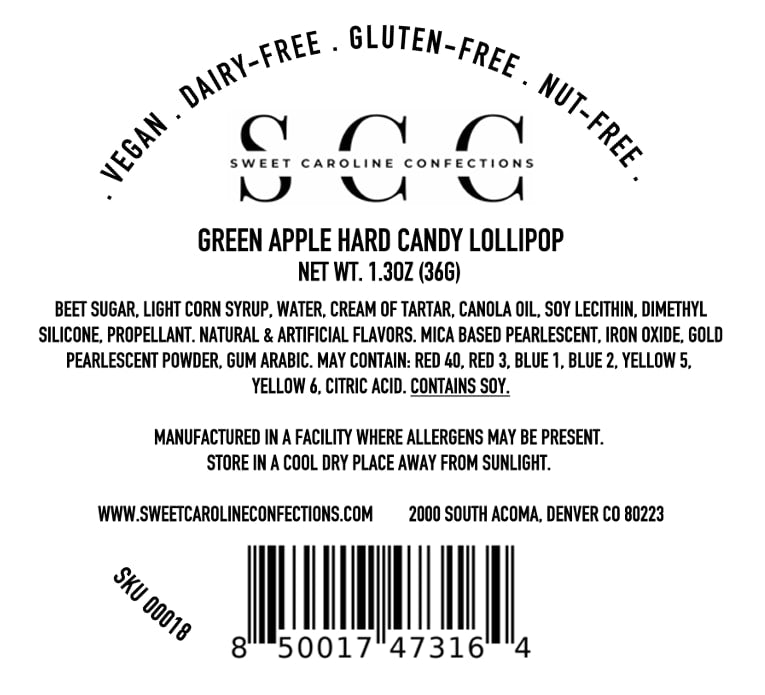Teal and Gold Sparkle Lollipops, Green Apple, 10/Case -VEGAN 00018
