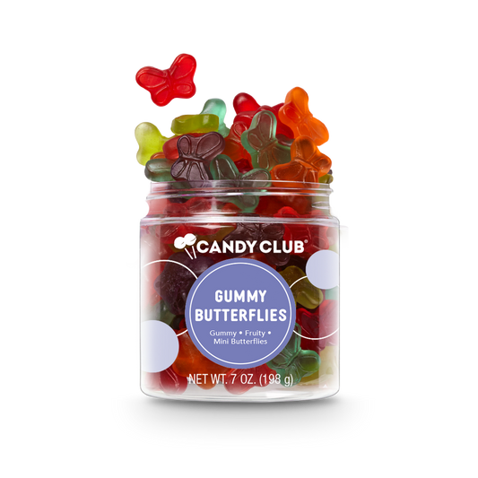 Candy Club Gummy Butterflies fruit gummy candy in a 7 oz cup