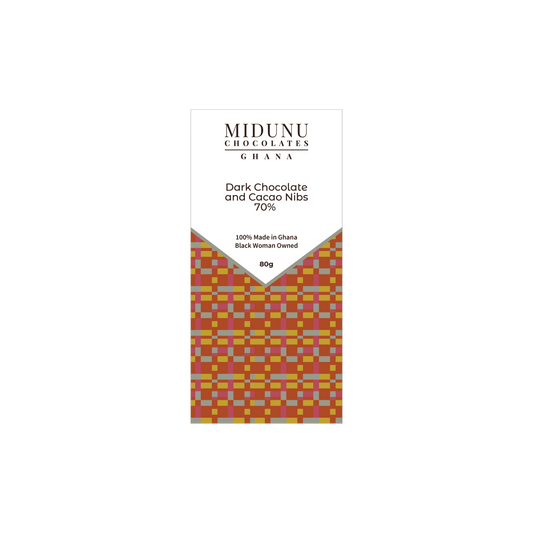 Midunu Chocolates 70% Dark Chocolate with Cacao Nibs Bar