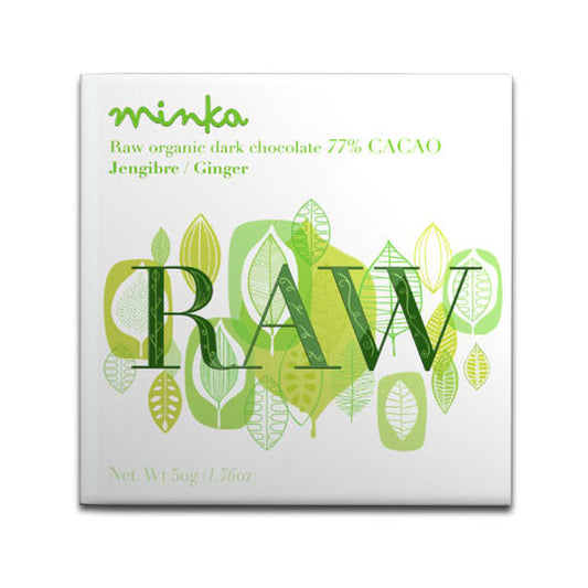 MINKA Chocolates Organic Raw Chocolate Bar - 77% with Ginger - Raw Collection - 48ct