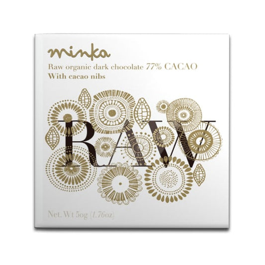 MINKA Chocolates Organic Raw Chocolate Bar - 77% with Cocoa Nibs - 48ct