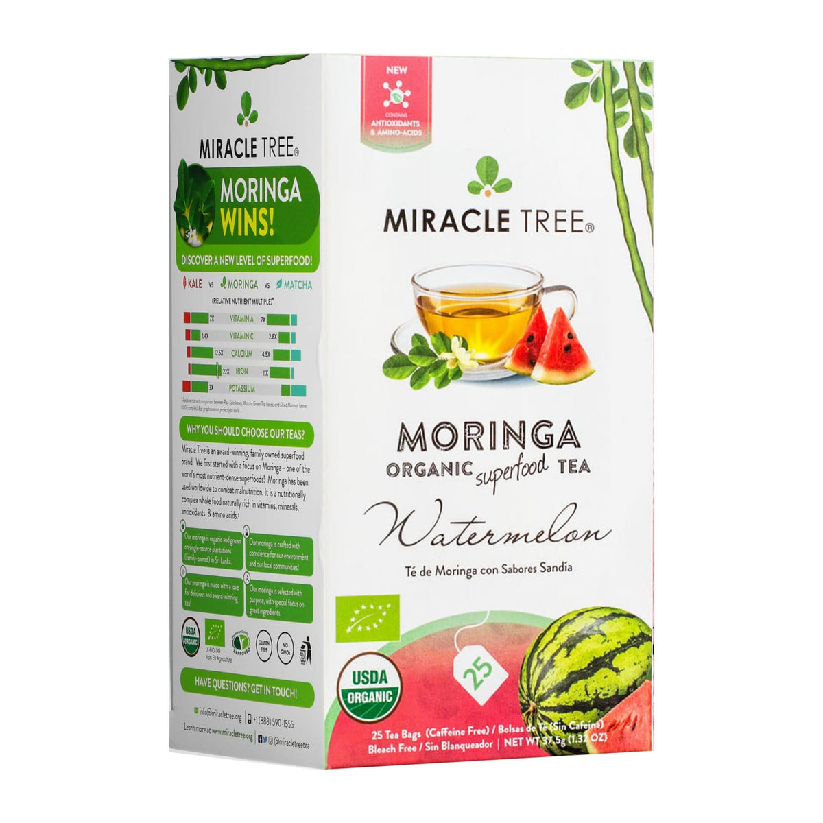Miracle Tree Organic Moringa Herbal Tea, 25Ct - Watermelon