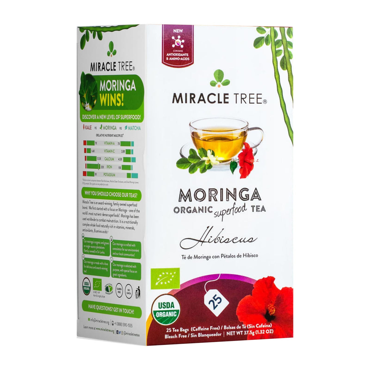 Miracle Tree Organic Moringa Herbal Tea, 25Ct - Hibiscus