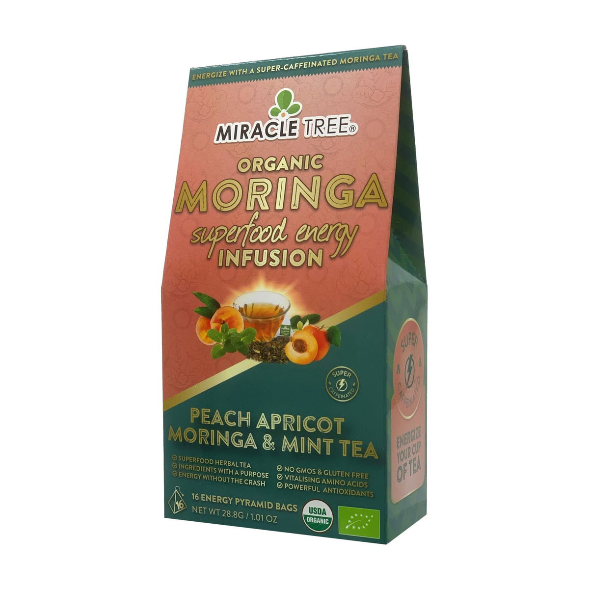 Miracle Tree Organic Moringa Energy Tea, 16ct - Peach Mint Apricot
