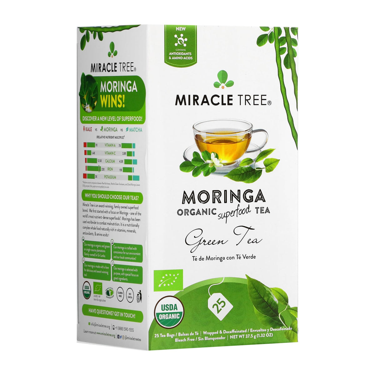 Miracle Tree Organic Moringa Herbal Tea, 25Ct - Green Tea