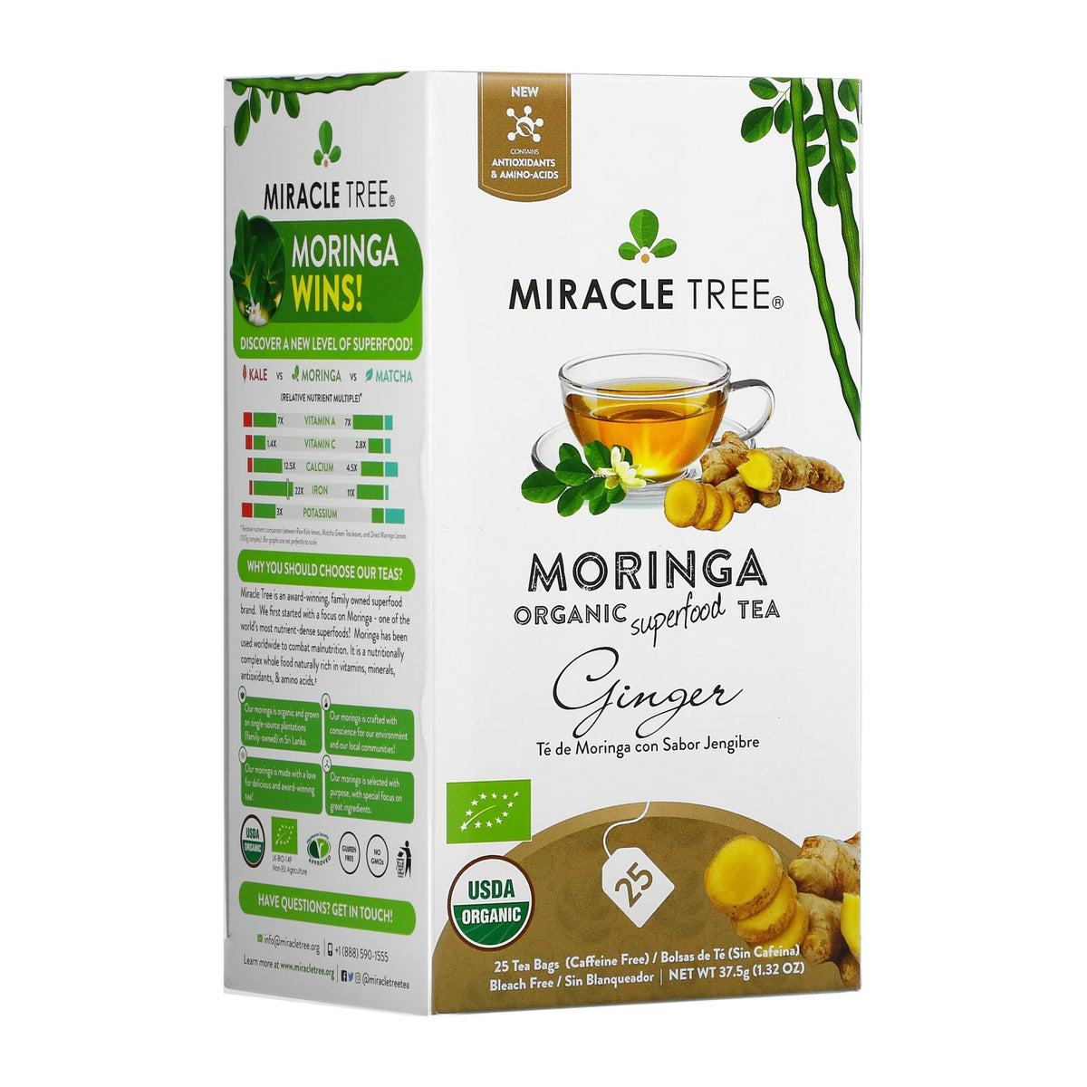 Miracle Tree Organic Moringa Herbal Tea, 25Ct - Ginger