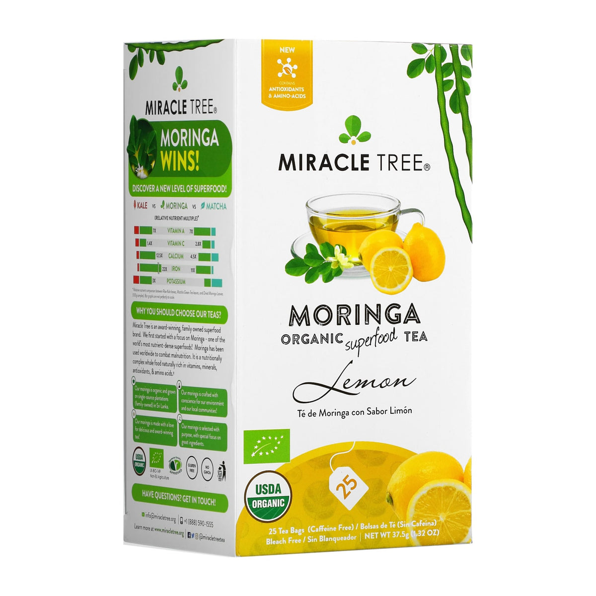 Miracle Tree Organic Moringa Herbal Tea, 25Ct - Lemon