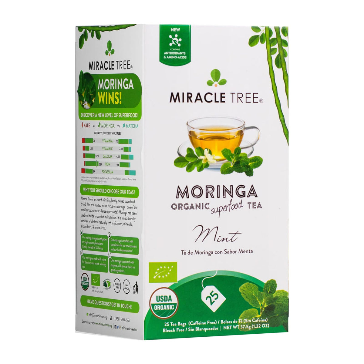 Miracle Tree Organic Moringa Herbal Tea, 25Ct - Mint