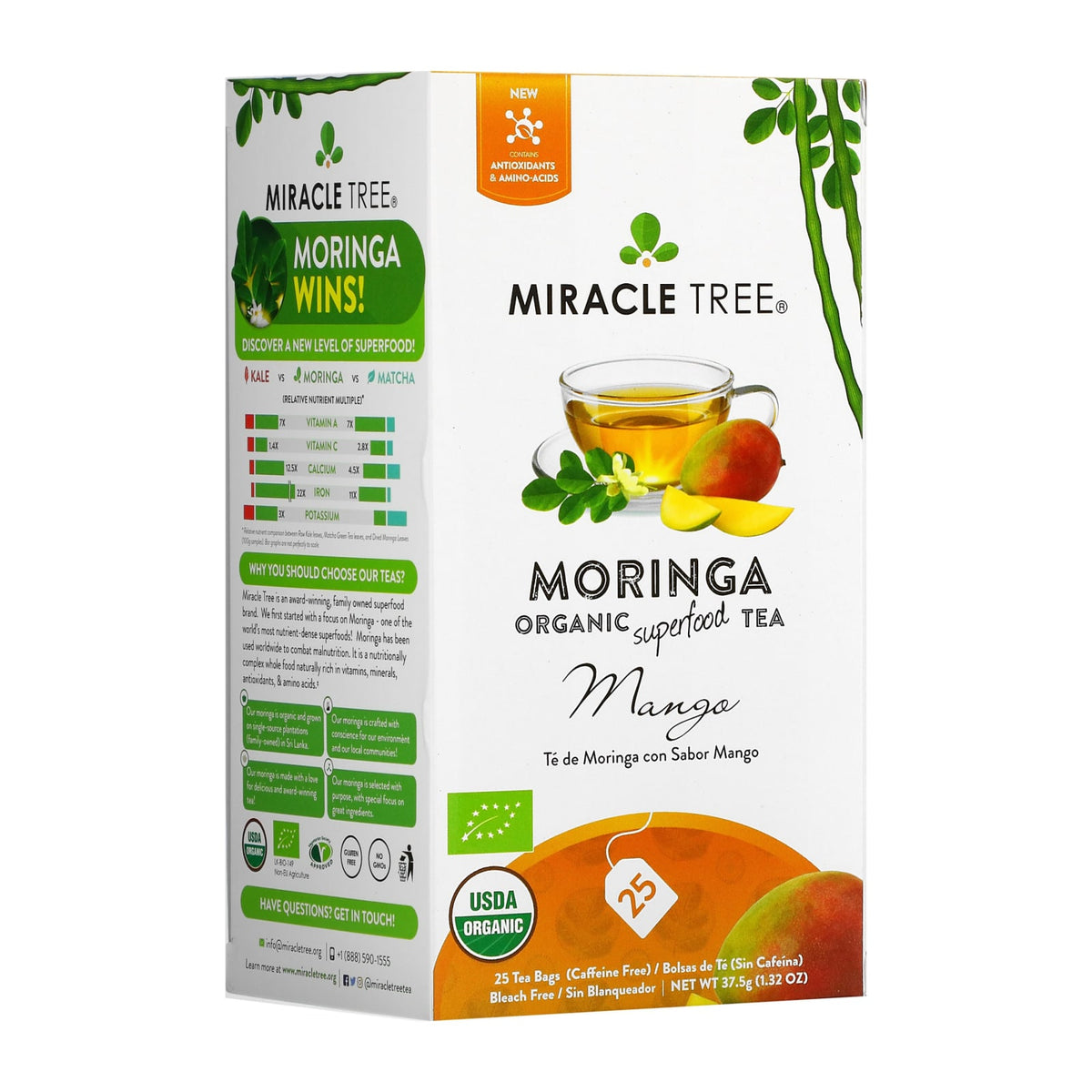 Miracle Tree Organic Moringa Herbal Tea, 25Ct - Mango