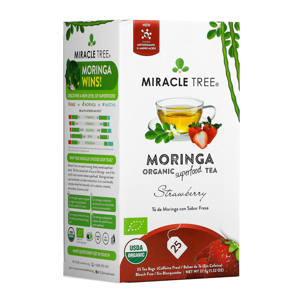 Miracle Tree Organic Moringa Herbal Tea, 25Ct - Strawberry