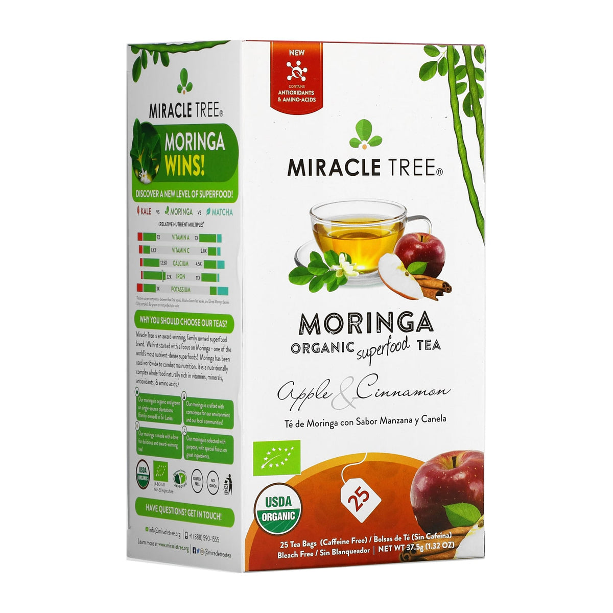 Miracle Tree Organic Moringa Herbal Tea, 25Ct - Apple & Cinnamon