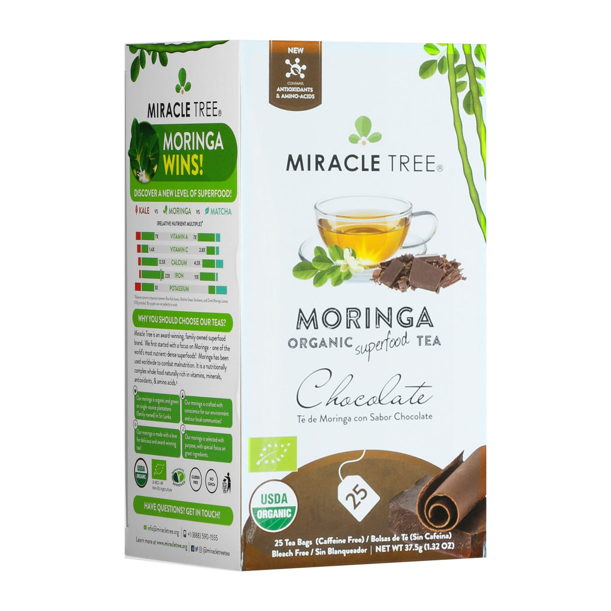 Miracle Tree Organic Moringa Herbal Tea, 25Ct - Chocolate