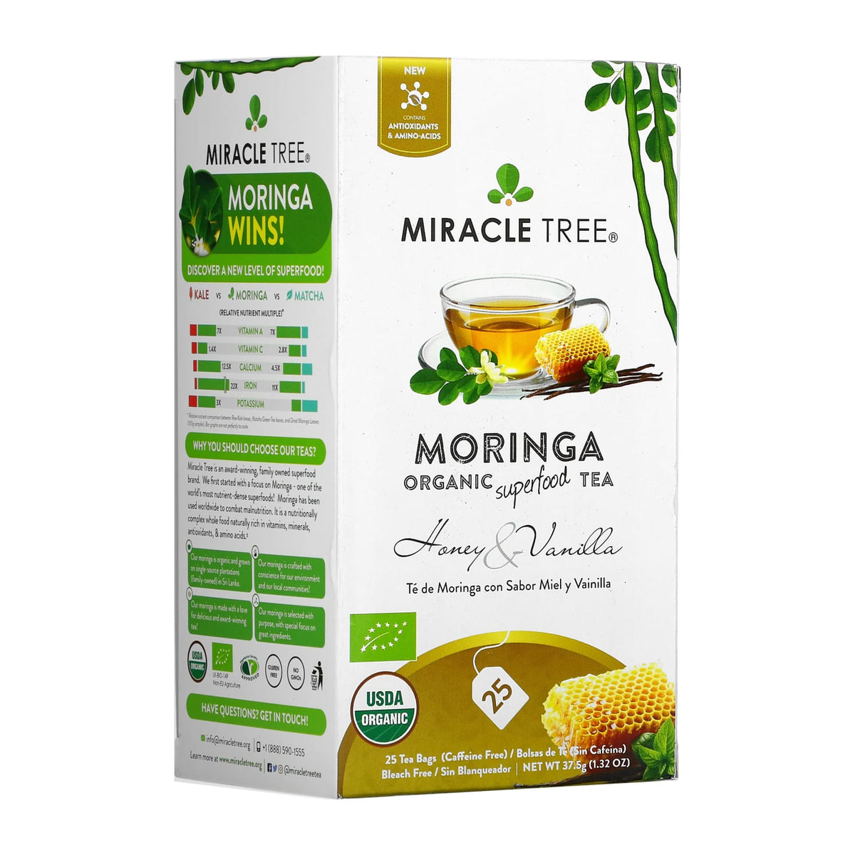 Miracle Tree Organic Moringa Herbal Tea, 25Ct - Honey & Vanilla