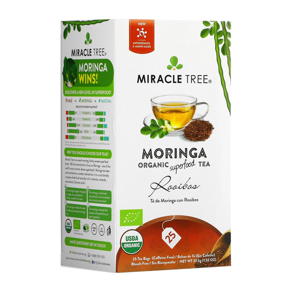 Miracle Tree Organic Moringa Herbal Tea, 25Ct - Rooibos