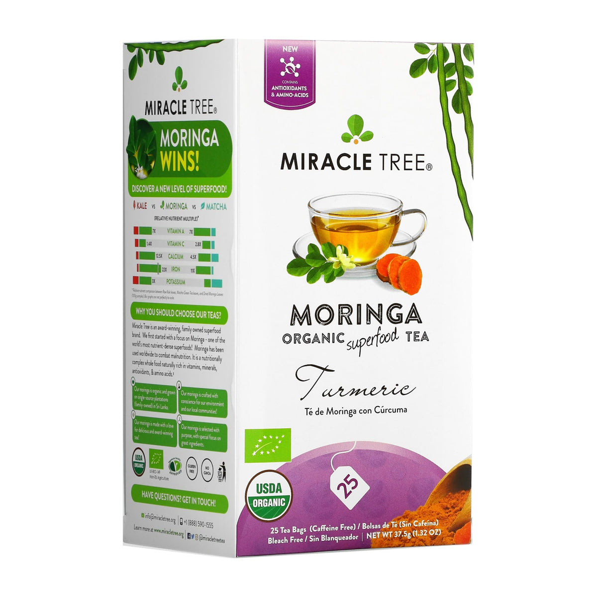 Miracle Tree Organic Moringa Herbal Tea, 25Ct - Turmeric