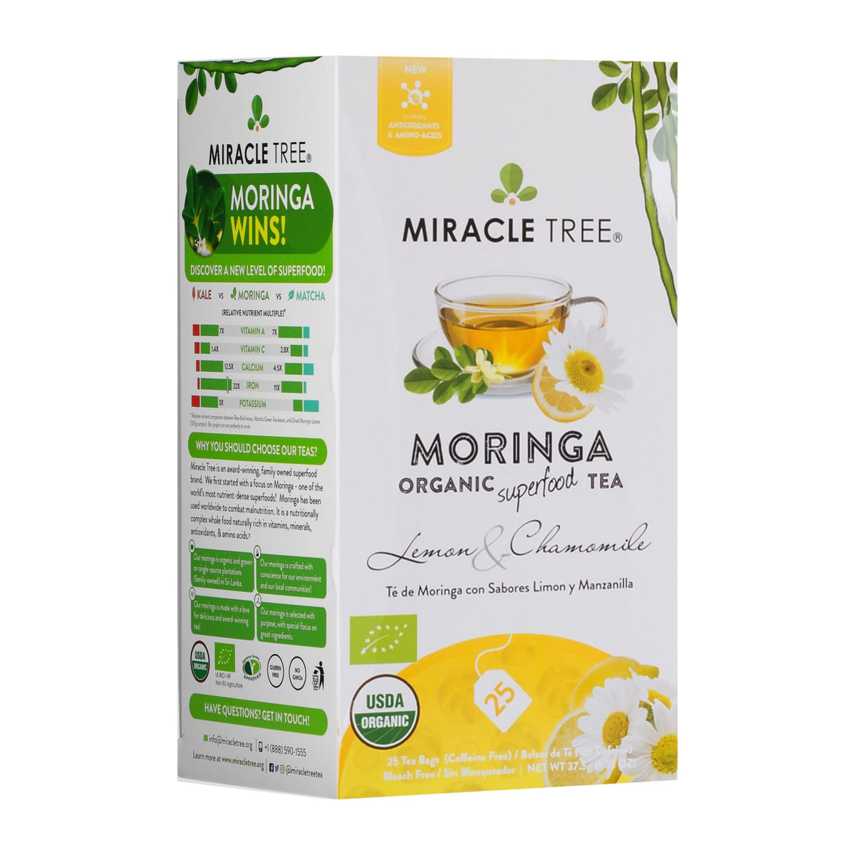 Miracle Tree Organic Moringa Herbal Tea, 25Ct - Lemon & Chamomile
