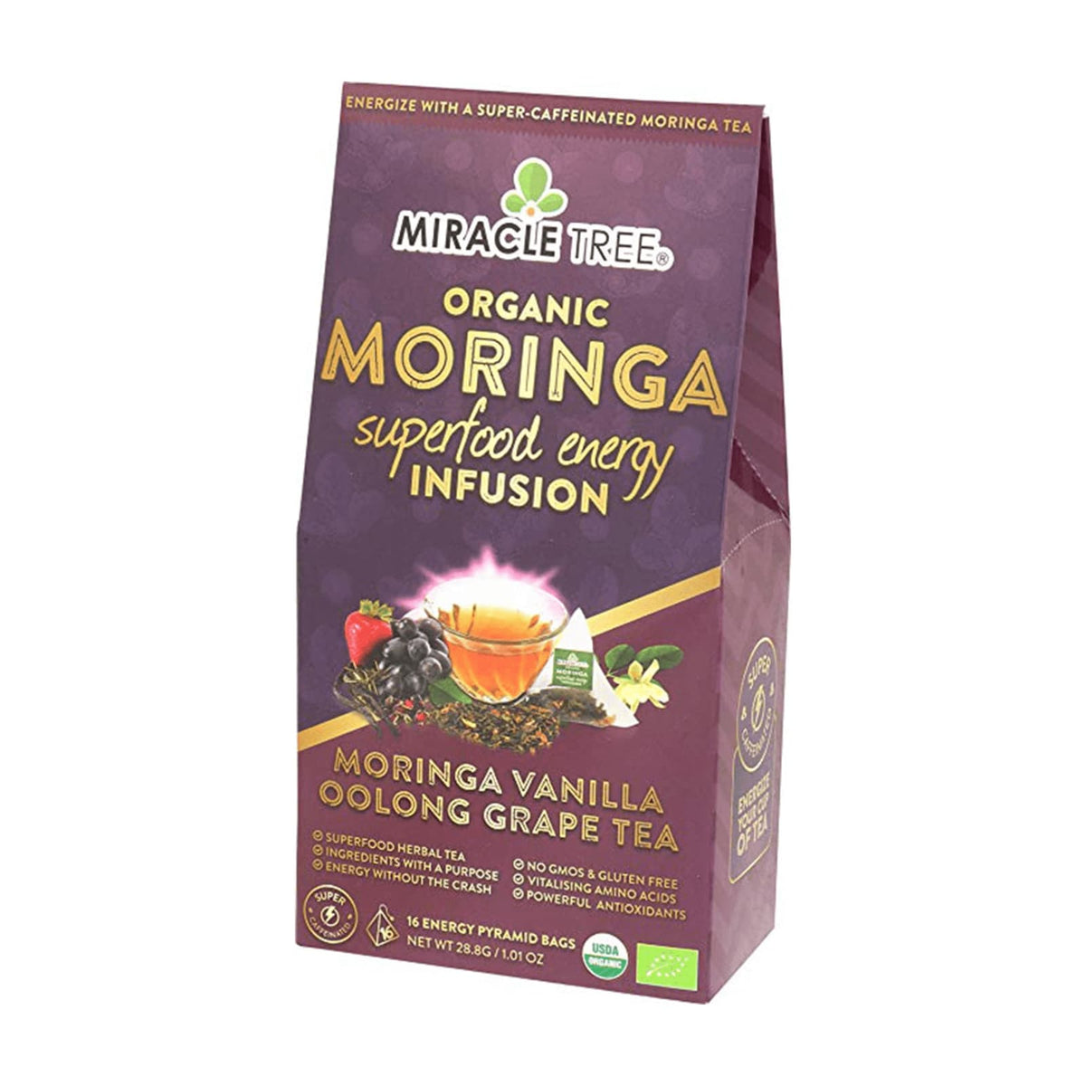 Miracle Tree Organic Moringa Energy Tea, 16ct - Vanilla Oolong Grape Tea
