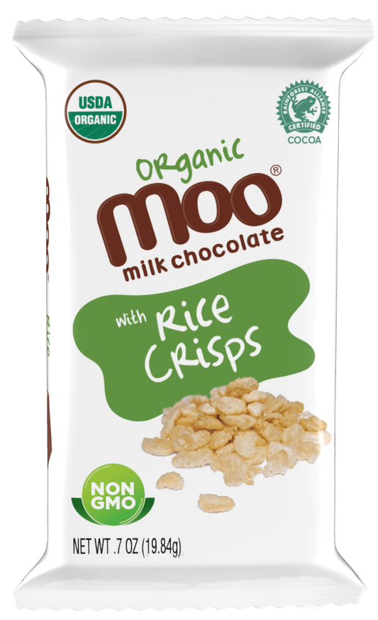 MOO Organic Chocolates Organic Rice Crisps & Milk Chocolate Mini Bars, 0.7 oz