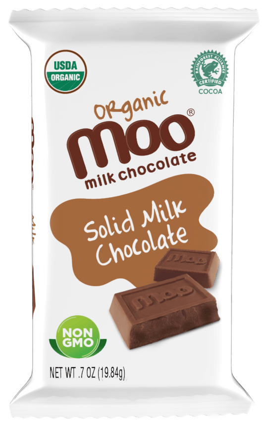 MOO Organic Chocolates Organic Solid Milk Chocolate Mini Bars, 0.7 oz